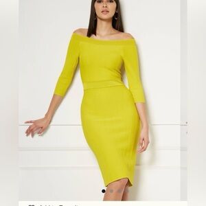 Elegant Yellow Off-Shoulder Midi Dress